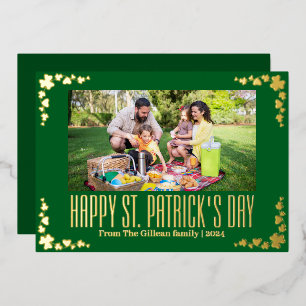 Happy St. patrick's day Shamrocks family photo   Foil Holiday Card