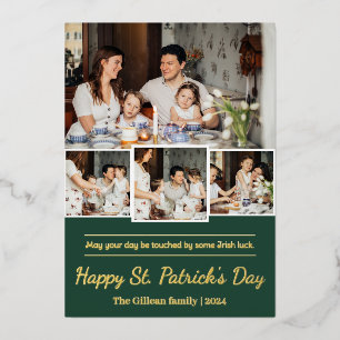 Happy St. patrick's day Shamrocks family photo Foil Holiday Card