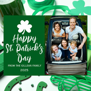Happy St patricks day Shamrocks family photo  Foil Holiday Card