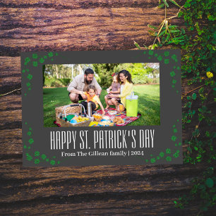 Happy St. patrick's day Shamrocks family photo   Foil Holiday Card