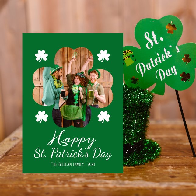 Happy St patricks day Shamrocks family photo Foil Holiday Card (Creator Uploaded)