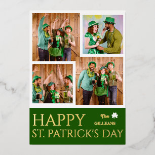 Happy St patricks day Shamrocks family photo Foil Holiday Card