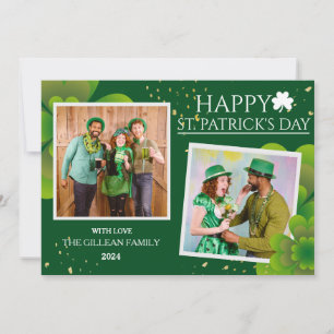 Happy St patricks day Shamrocks family photo Holiday Card