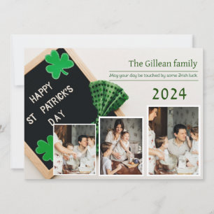Happy St. patrick's day Shamrocks family photo Holiday Card