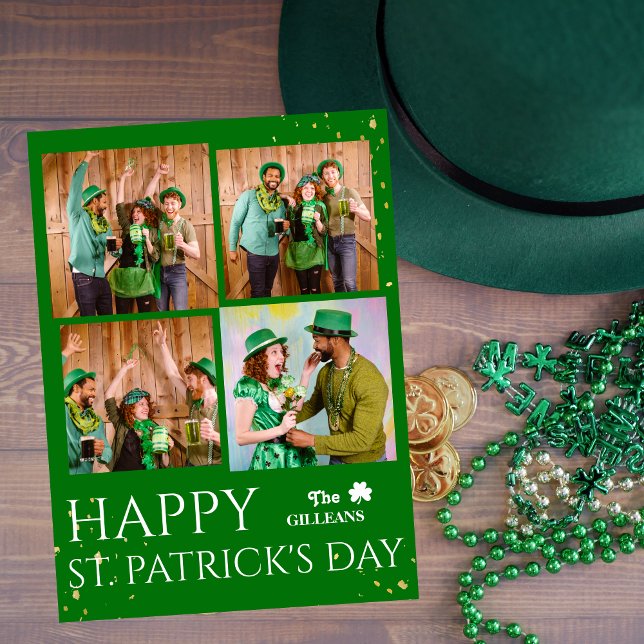 Happy St. patrick's day Shamrocks family photo  Holiday Card (Creator Uploaded)
