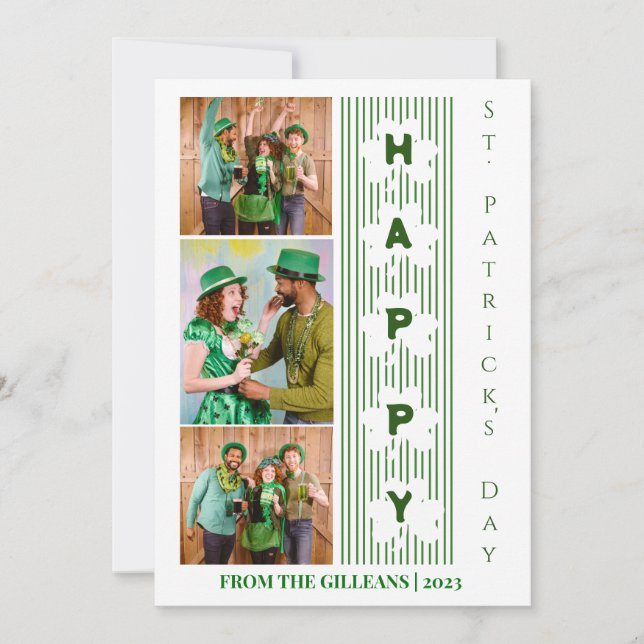 Happy St patricks day Shamrocks family photo Holiday Card (Front)