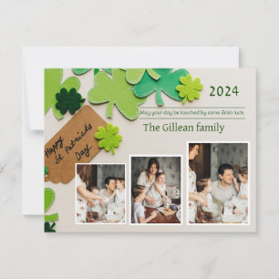 Happy St. patrick's day Shamrocks family photo Holiday Card
