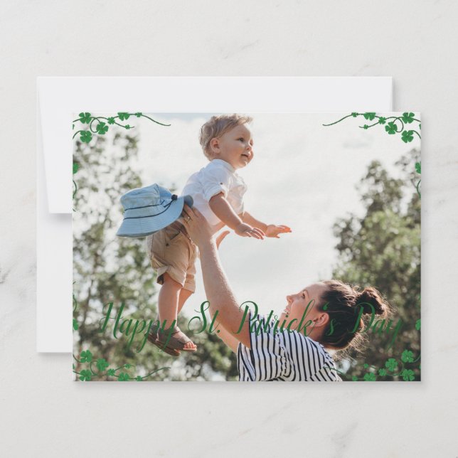 Happy St. patrick's day Shamrocks family photo Holiday Card (Front)