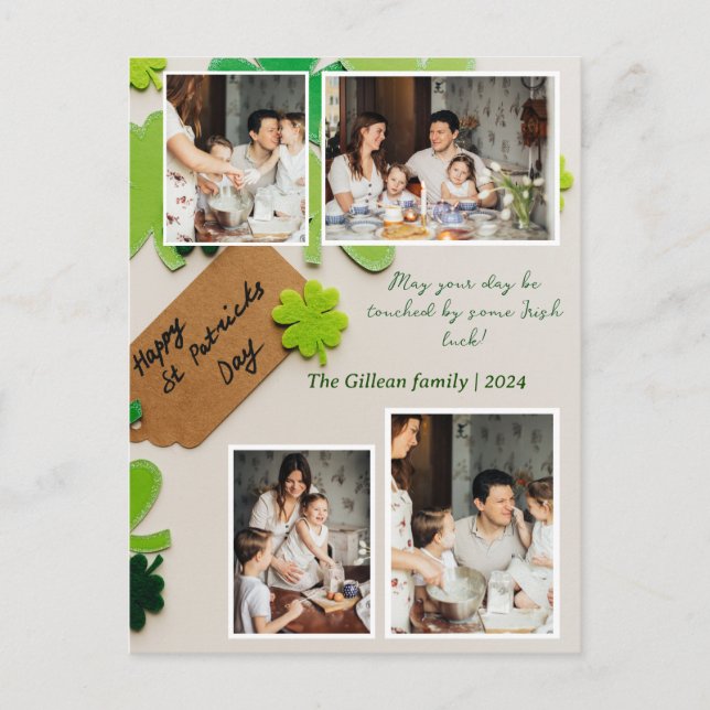 Happy St. patrick's day Shamrocks family photo Holiday Postcard (Front)