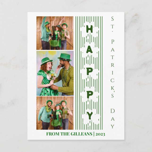 Happy St. patrick's day Shamrocks family photo  Holiday Postcard (Front)