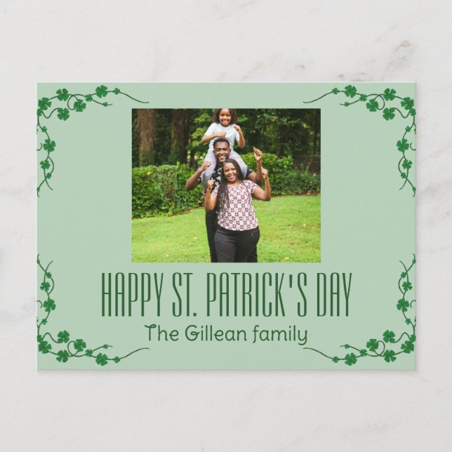 Happy St. patrick's day Shamrocks family photo   Holiday Postcard (Front)