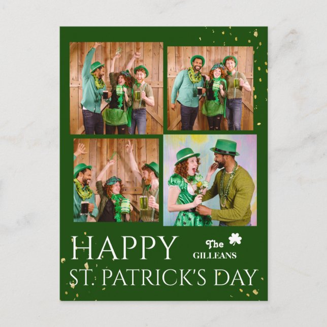Happy St. patrick's day Shamrocks family photo  Holiday Postcard (Front)