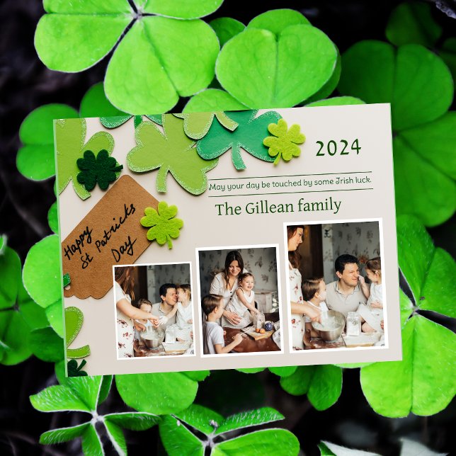 Happy St. patrick's day Shamrocks family photo Holiday Postcard (Creator Uploaded)