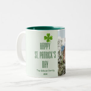 Happy St. patrick's day Shamrocks family photo  Two-Tone Coffee Mug