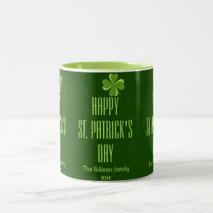 Happy St. patrick's day Shamrocks family photo  Two-Tone Coffee Mug