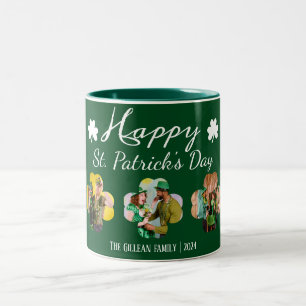 Happy St patricks day Shamrocks family photo Two-Tone Coffee Mug
