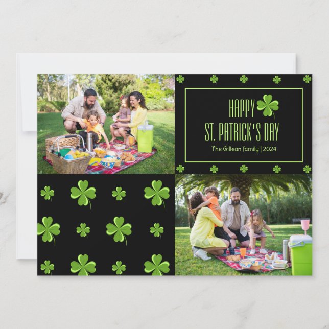 Happy St patricks day Shamrocks family Two photo  Holiday Card (Front)