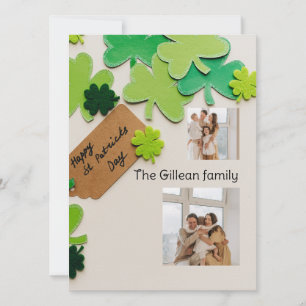 Happy St. patrick's day Shamrocks family two photo Holiday Card
