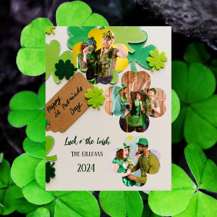 Happy St. patrick's day Shamrocks family two photo Holiday Postcard
