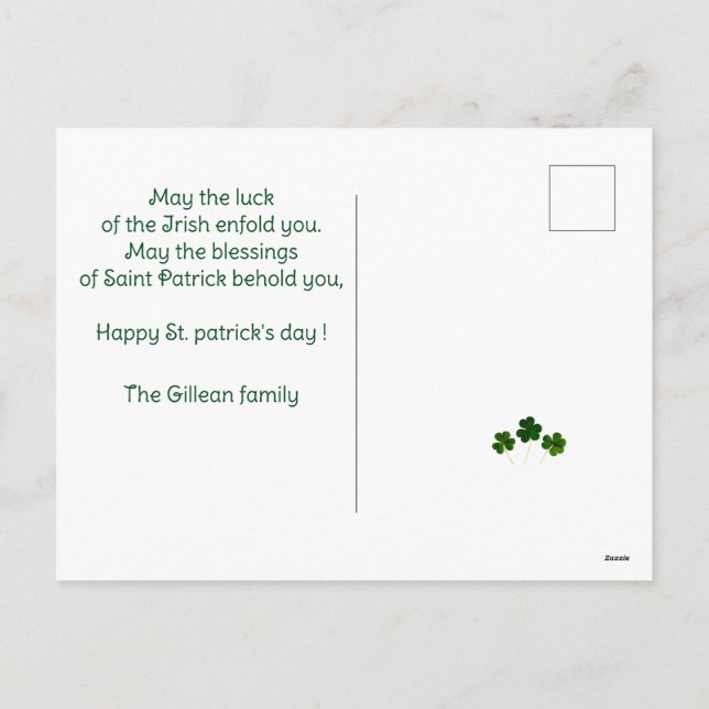 Happy St. patrick's day Shamrocks kid photo  Holiday Postcard (Back)