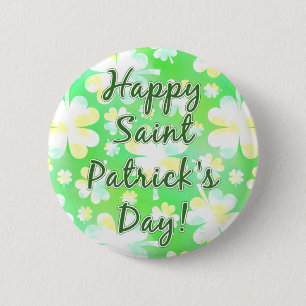Happy St Patrick's Day Shamrocks Retro Watercolor 6 Cm Round Badge