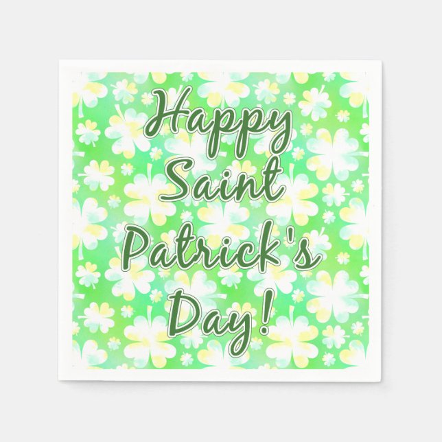 Happy St Patrick's Day Shamrocks Retro Watercolor Napkin (Front)