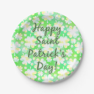 Happy St Patrick's Day Shamrocks Retro Watercolor Paper Plate