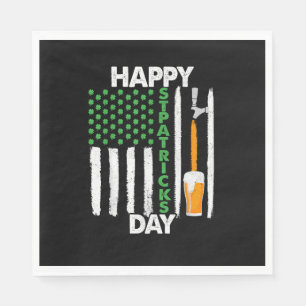 Happy St Patricks Day Shamrocks US American Flag M Napkin
