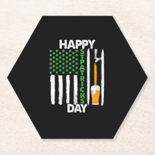 Happy St Patricks Day Shamrocks US American Flag M Paper Coaster