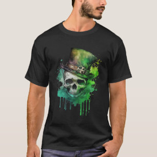 Happy St Patricks Day Skull C Green Shamrock 10 T-Shirt