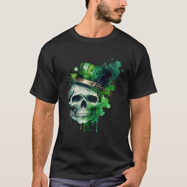 Happy St Patricks Day Skull C Green Shamrock  11 T-Shirt (Front)