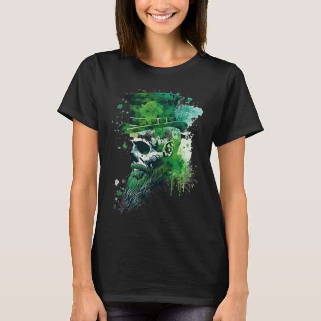 Happy St Patricks Day Skull C Green Shamrock  12 T-Shirt (Front)