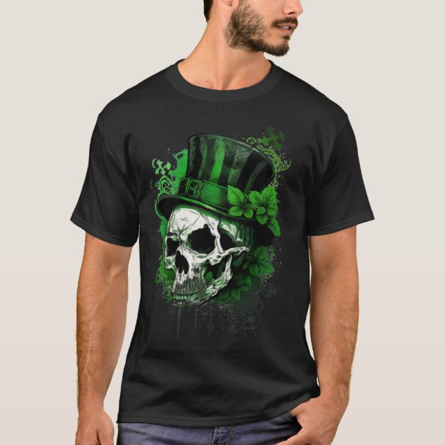 Happy St Patricks Day Skull C Green Shamrock  3 T-Shirt (Front)