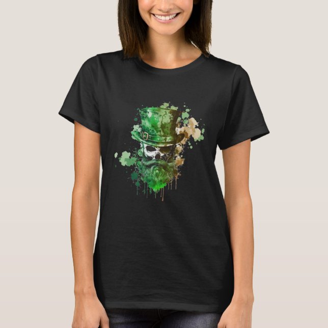 Happy St Patricks Day Skull C Green Shamrock  8 T-Shirt (Front)