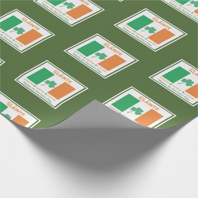 HAPPY ST PATRICK'S DAY Sláinte Shamrock Irish Wrapping Paper (Corner)