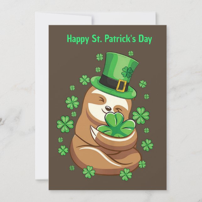 Happy St. Patrick's Day Sloth invitation (Front)