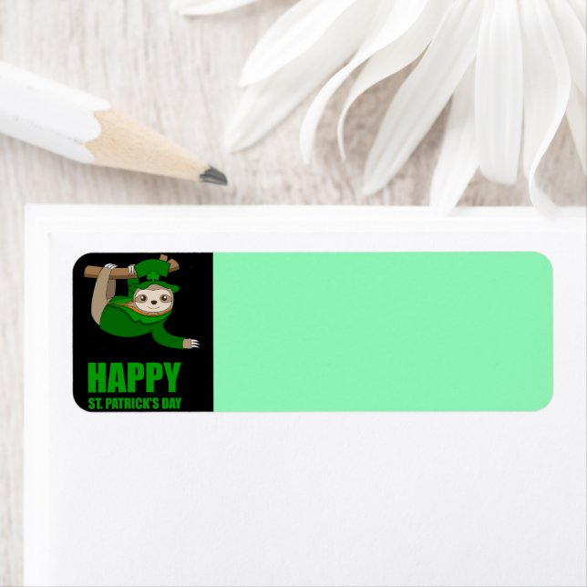 Happy St. Patrick's Day sloth return address label (Insitu)