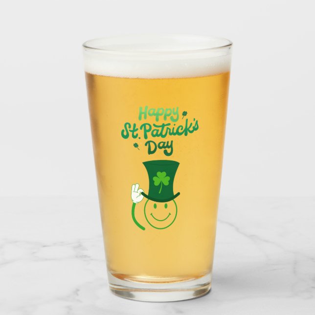 Happy St. Patrick's Day Smile Face Glass (Front Filled)