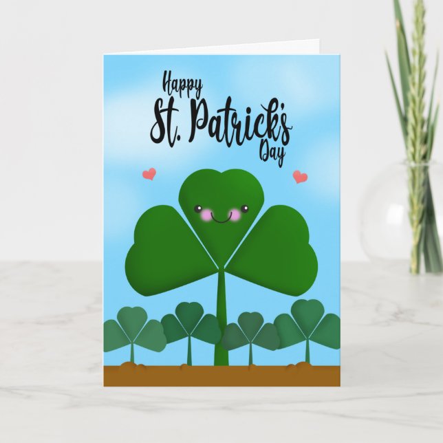 Happy St Patrick's Day Smiling Shamrock Clover Holiday Card (Front)