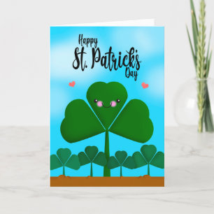 Happy St Patrick's Day Smiling Shamrock Clover Holiday Card