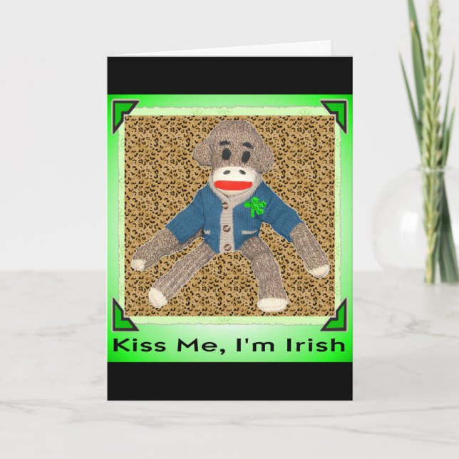 Happy St. Patrick's Day Sock Monkey Card (Front)