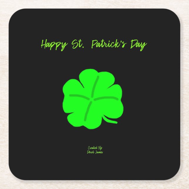 Happy St.  Patrick's Day Square Paper Coaster (Front)