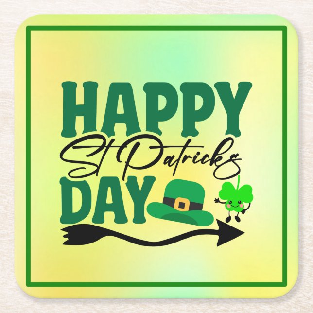 Happy St. Patrick's Day Square Paper Coaster (Front)