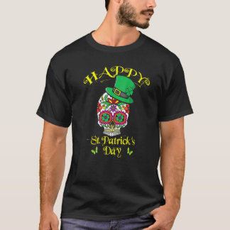 Happy St  Patrick's Day Sugar Skull Lucky Shamrock T-Shirt