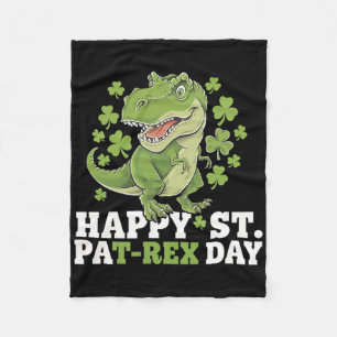 Happy St Patricks Day T-rex And Shamrocks St Patty Fleece Blanket