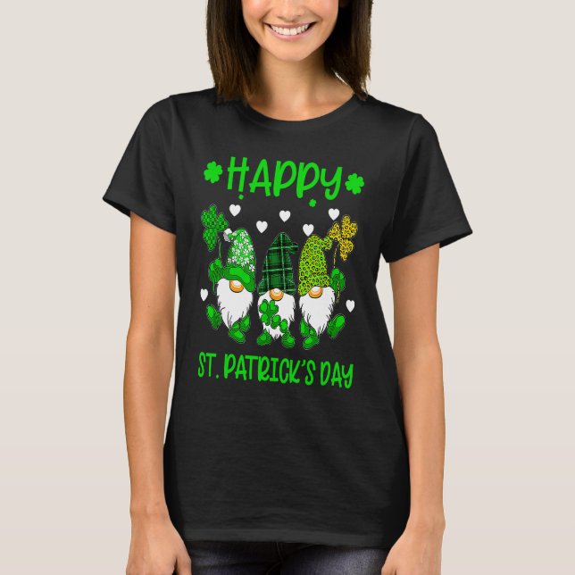 Happy St Patrick's Day Three Gnome Irish Shamrock  T-Shirt (Front)