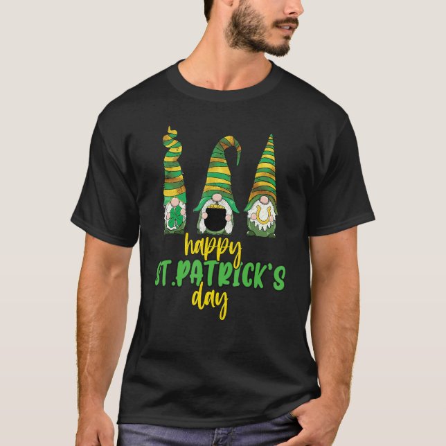 Happy St Patrick's Day Three Gnome Irish Shamrock  T-Shirt (Front)