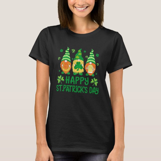 Happy St Patrick's Day Three Gnome Irish Shamrock  T-Shirt (Front)