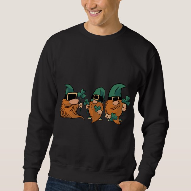 Happy St Patrick's Day Three Gnomes Lucky Shamrock Sweatshirt (Front)