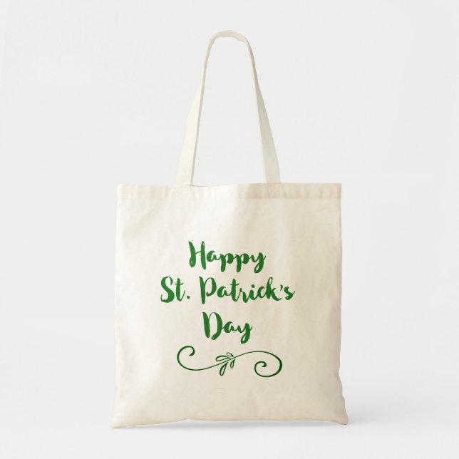 Happy St. Patrick's Day Trendy Font Typography Tote Bag (Front)